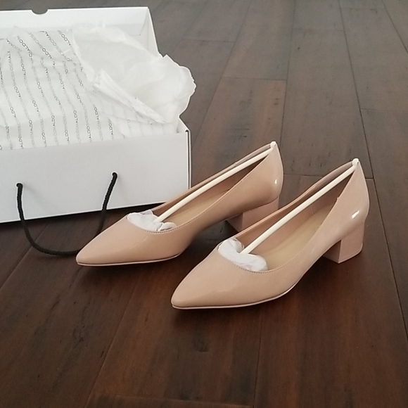 Aldo Shoes - Pointy Toe Patent Blush Pink Chunky Heels
